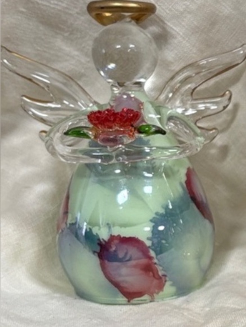 Russ Mint Glass Angel Figurine with Red Floral Accents